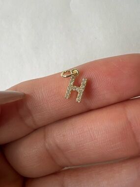 Dainty 14k Gold Plated Pavé 'H' Initial Charm Pendant